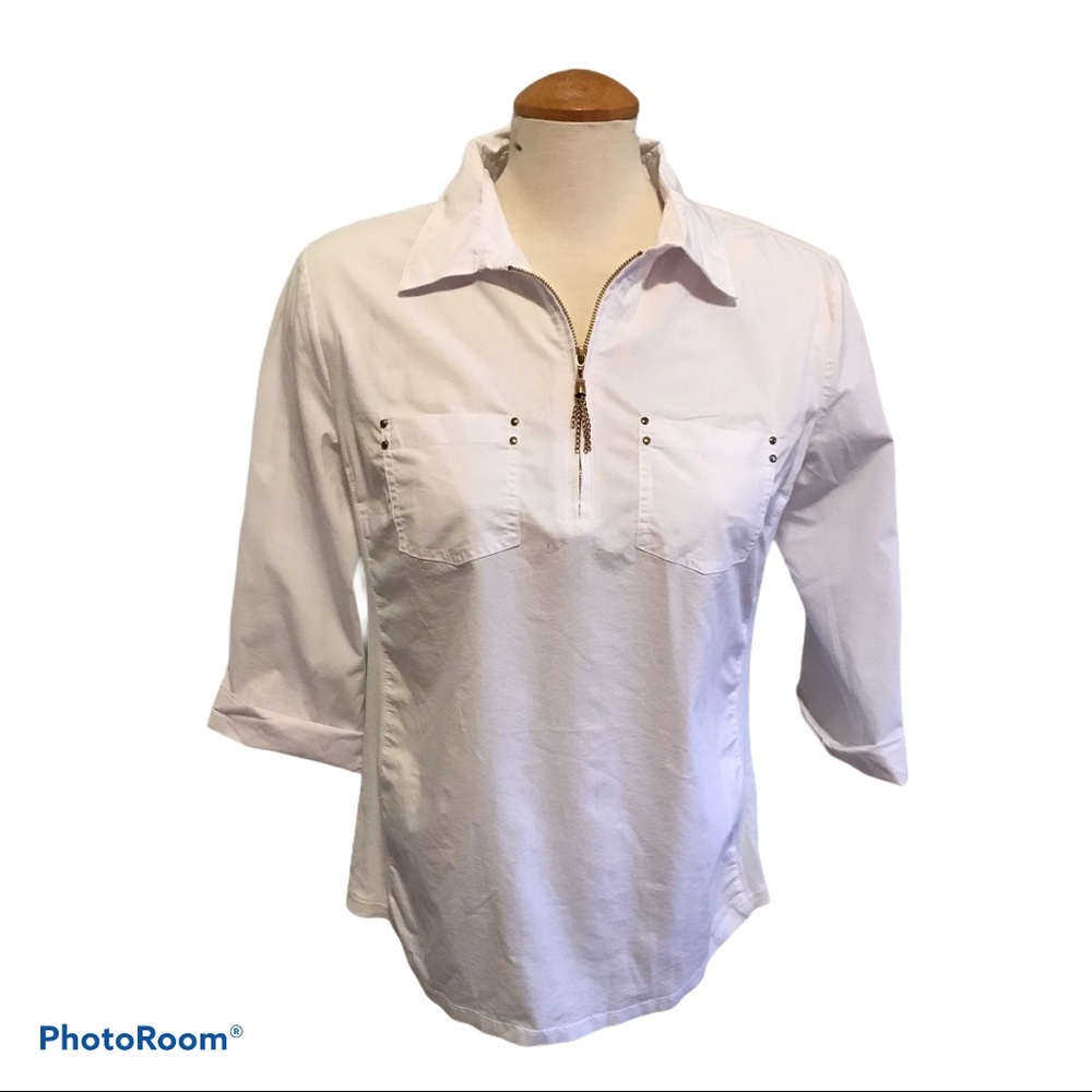 White Cotton Blouse with Zipper Detail